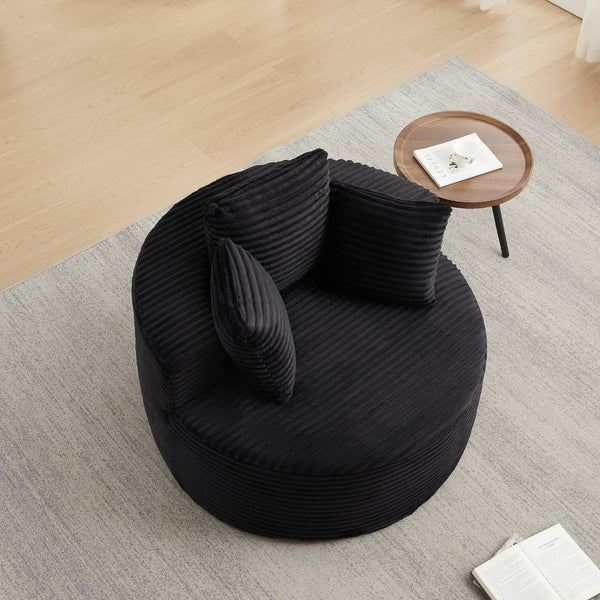 English Elm 43-inch Corduroy Round Lounge Chair Wraparound Armrest Spring Cushion for Bedroom Black W834P491348
