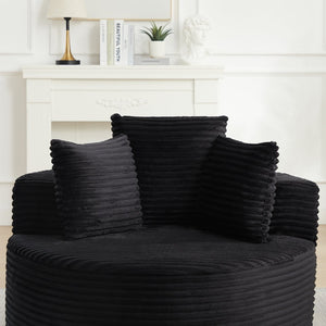 English Elm 43-inch Corduroy Round Lounge Chair Wraparound Armrest Spring Cushion for Bedroom Black W834P491348
