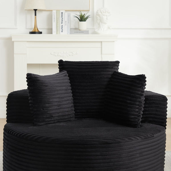 English Elm 43-inch Corduroy Round Lounge Chair Wraparound Armrest Spring Cushion for Bedroom Black W834P491348