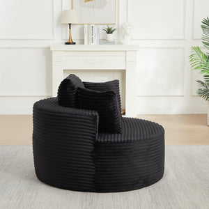 English Elm 43-inch Corduroy Round Lounge Chair Wraparound Armrest Spring Cushion for Bedroom Black W834P491348
