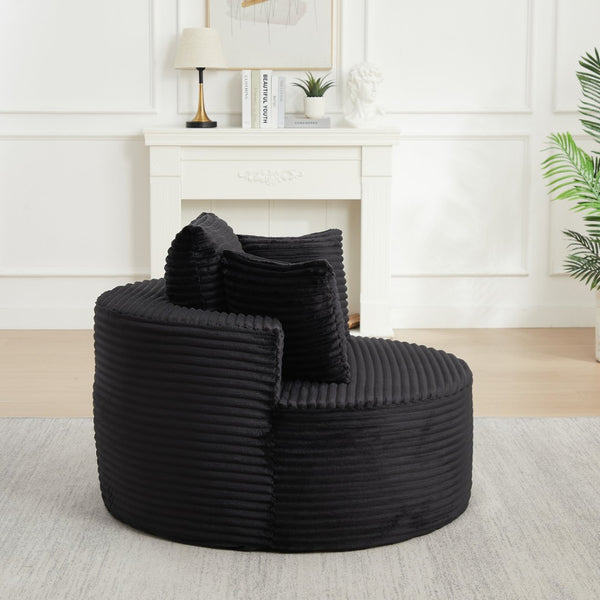 English Elm 43-inch Corduroy Round Lounge Chair Wraparound Armrest Spring Cushion for Bedroom Black W834P491348