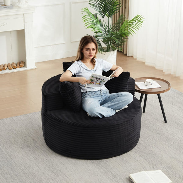 English Elm 43-inch Corduroy Round Lounge Chair Wraparound Armrest Spring Cushion for Bedroom Black W834P491348