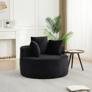 English Elm 43-inch Corduroy Round Lounge Chair Wraparound Armrest Spring Cushion for Bedroom Black W834P491348