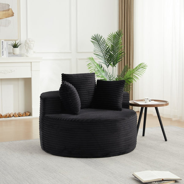 English Elm 43-inch Corduroy Round Lounge Chair Wraparound Armrest Spring Cushion for Bedroom Black W834P491348