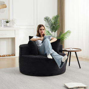 English Elm 43-inch Corduroy Round Lounge Chair Wraparound Armrest Spring Cushion for Bedroom Black W834P491348