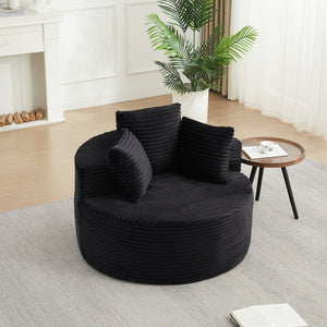 English Elm 43-inch Corduroy Round Lounge Chair Wraparound Armrest Spring Cushion for Bedroom Black W834P491348