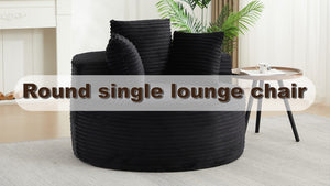English Elm 43-inch Corduroy Round Lounge Chair Wraparound Armrest Spring Cushion for Bedroom Black W834P491348