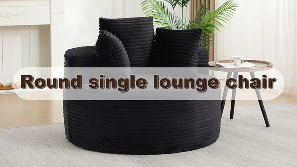 English Elm 43-inch Corduroy Round Lounge Chair Wraparound Armrest Spring Cushion for Bedroom Black W834P491348