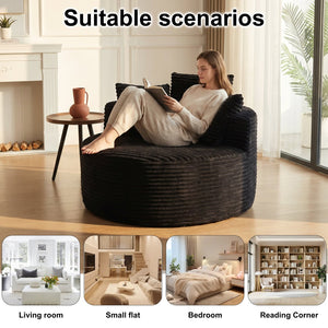 English Elm 43-inch Corduroy Round Lounge Chair Wraparound Armrest Spring Cushion for Bedroom Black W834P491348