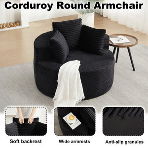 English Elm 43-inch Corduroy Round Lounge Chair Wraparound Armrest Spring Cushion for Bedroom Black W834P491348