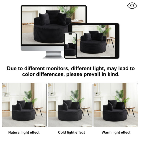 English Elm 43-inch Corduroy Round Lounge Chair Wraparound Armrest Spring Cushion for Bedroom Black W834P491348