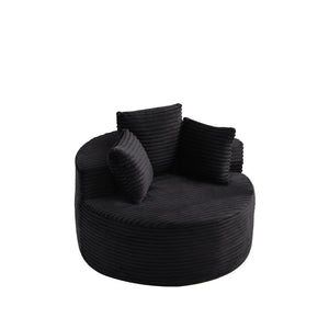 English Elm 43-inch Corduroy Round Lounge Chair Wraparound Armrest Spring Cushion for Bedroom Black W834P491348