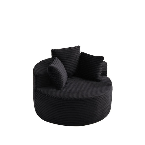 English Elm 43-inch Corduroy Round Lounge Chair Wraparound Armrest Spring Cushion for Bedroom Black W834P491348