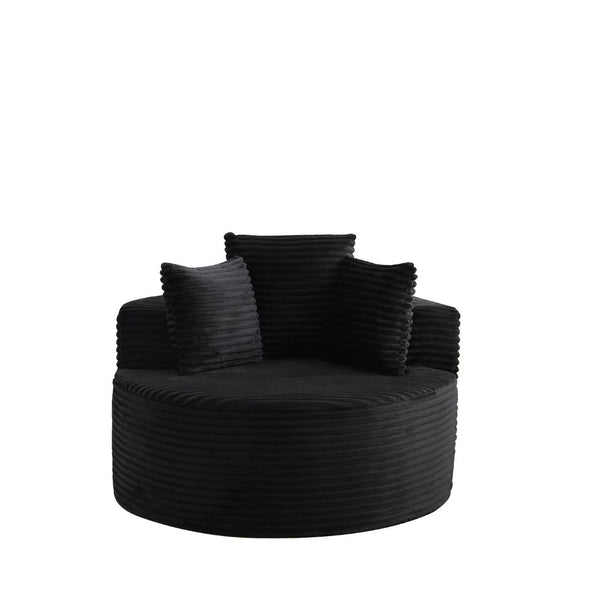 English Elm 43-inch Corduroy Round Lounge Chair Wraparound Armrest Spring Cushion for Bedroom Black W834P491348