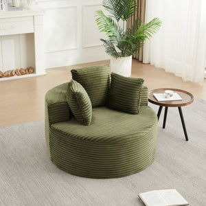 English Elm 43-inch Corduroy Round Lounge Chair Wraparound Armrest Spring Cushion for Bedroom Green W834P491349