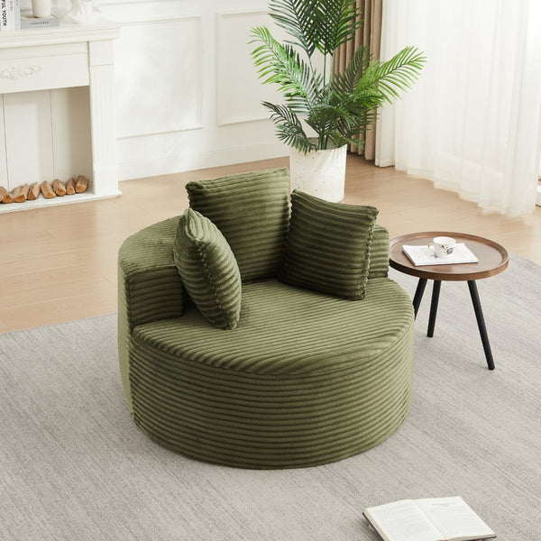 English Elm 43-inch Corduroy Round Lounge Chair Wraparound Armrest Spring Cushion for Bedroom Green W834P491349