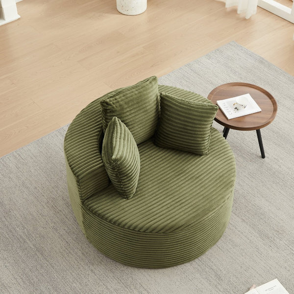 English Elm 43-inch Corduroy Round Lounge Chair Wraparound Armrest Spring Cushion for Bedroom Green W834P491349
