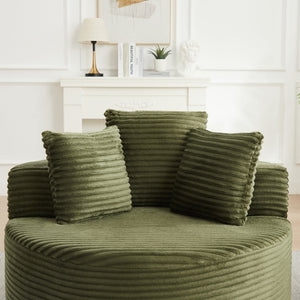 English Elm 43-inch Corduroy Round Lounge Chair Wraparound Armrest Spring Cushion for Bedroom Green W834P491349