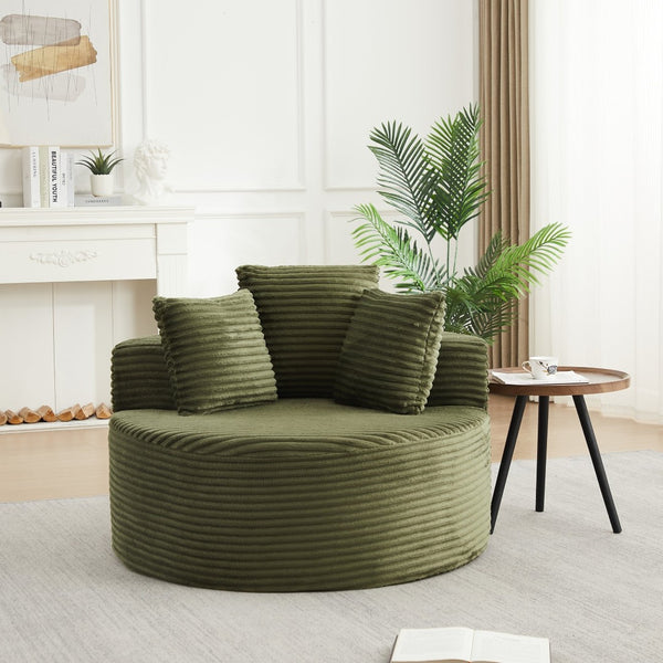 English Elm 43-inch Corduroy Round Lounge Chair Wraparound Armrest Spring Cushion for Bedroom Green W834P491349