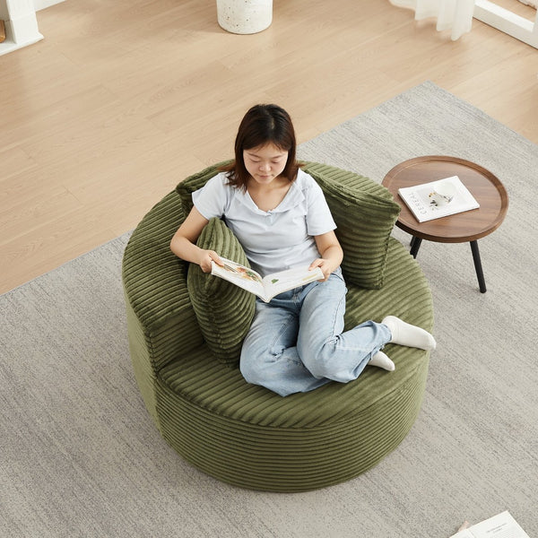 English Elm 43-inch Corduroy Round Lounge Chair Wraparound Armrest Spring Cushion for Bedroom Green W834P491349