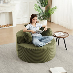 English Elm 43-inch Corduroy Round Lounge Chair Wraparound Armrest Spring Cushion for Bedroom Green W834P491349