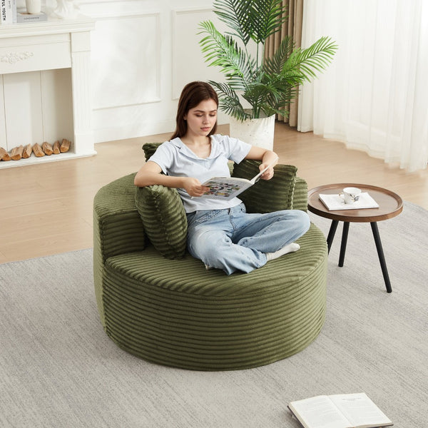 English Elm 43-inch Corduroy Round Lounge Chair Wraparound Armrest Spring Cushion for Bedroom Green W834P491349