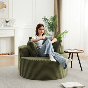 English Elm 43-inch Corduroy Round Lounge Chair Wraparound Armrest Spring Cushion for Bedroom Green W834P491349