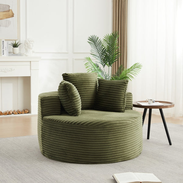 English Elm 43-inch Corduroy Round Lounge Chair Wraparound Armrest Spring Cushion for Bedroom Green W834P491349