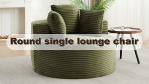 English Elm 43-inch Corduroy Round Lounge Chair Wraparound Armrest Spring Cushion for Bedroom Green W834P491349