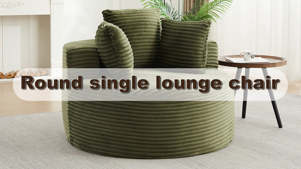 English Elm 43-inch Corduroy Round Lounge Chair Wraparound Armrest Spring Cushion for Bedroom Green W834P491349