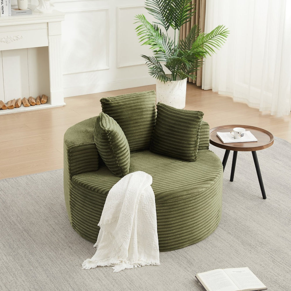 English Elm 43-inch Corduroy Round Lounge Chair Wraparound Armrest Spring Cushion for Bedroom Green W834P491349