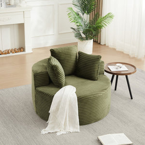 English Elm 43-inch Corduroy Round Lounge Chair Wraparound Armrest Spring Cushion for Bedroom Green W834P491349