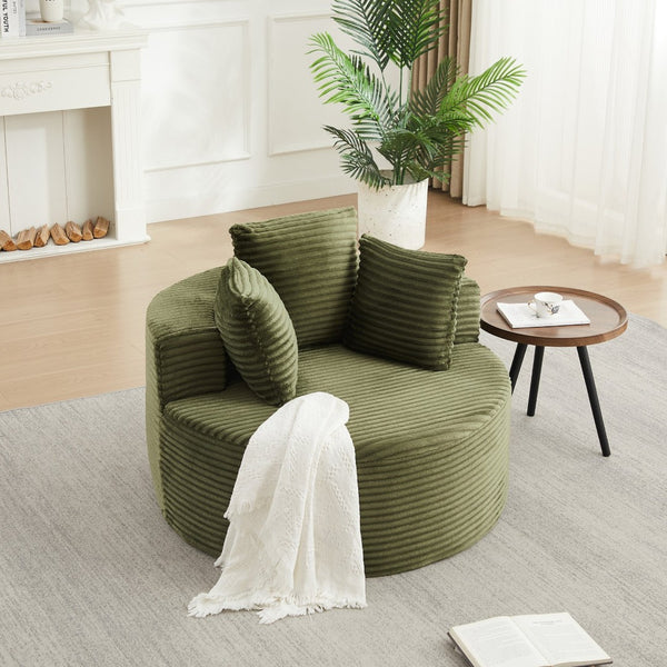 English Elm 43-inch Corduroy Round Lounge Chair Wraparound Armrest Spring Cushion for Bedroom Green W834P491349