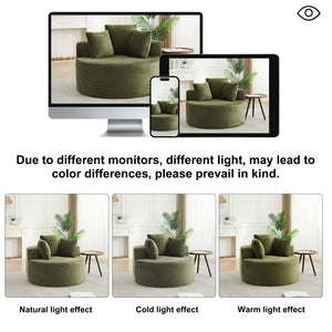 English Elm 43-inch Corduroy Round Lounge Chair Wraparound Armrest Spring Cushion for Bedroom Green W834P491349