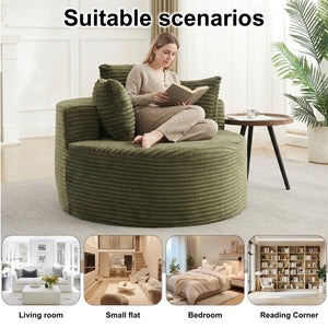 English Elm 43-inch Corduroy Round Lounge Chair Wraparound Armrest Spring Cushion for Bedroom Green W834P491349
