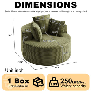 English Elm 43-inch Corduroy Round Lounge Chair Wraparound Armrest Spring Cushion for Bedroom Green W834P491349
