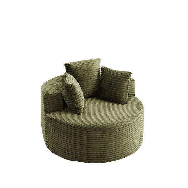 English Elm 43-inch Corduroy Round Lounge Chair Wraparound Armrest Spring Cushion for Bedroom Green W834P491349