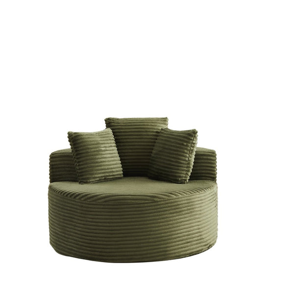 English Elm 43-inch Corduroy Round Lounge Chair Wraparound Armrest Spring Cushion for Bedroom Green W834P491349