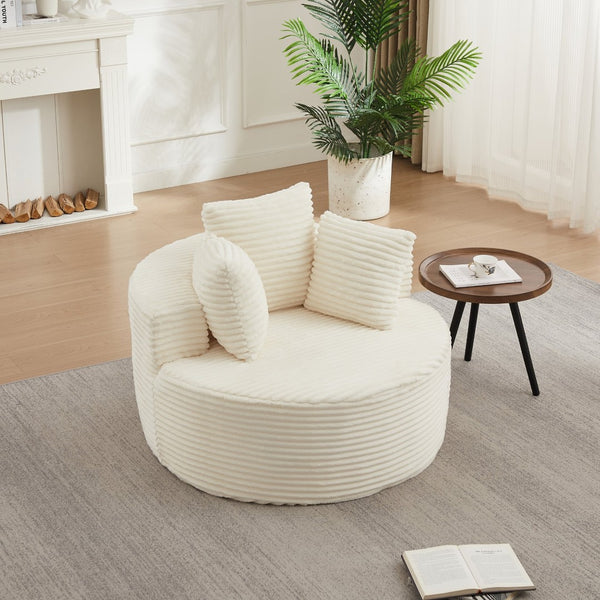 English Elm 43-inch Corduroy Round Lounge Chair Wraparound Armrest Spring Cushion for Bedroom Beige W834P491351