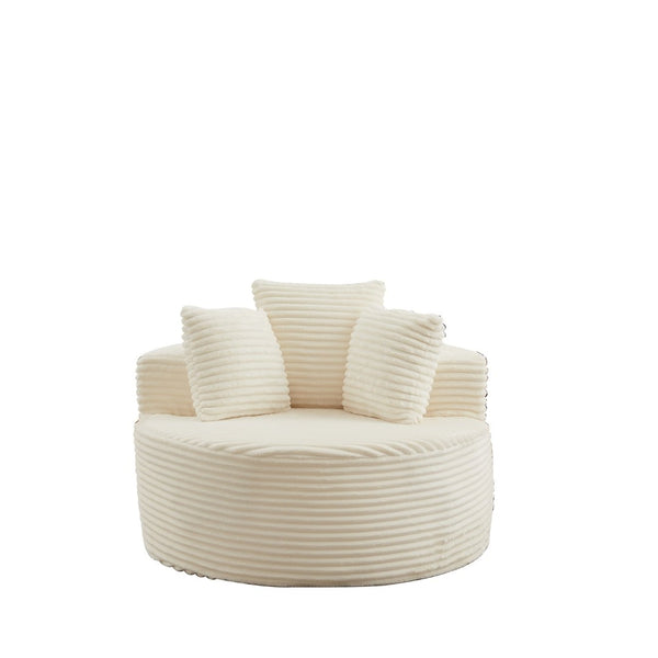 English Elm 43-inch Corduroy Round Lounge Chair Wraparound Armrest Spring Cushion for Bedroom Beige W834P491351