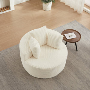 English Elm 43-inch Corduroy Round Lounge Chair Wraparound Armrest Spring Cushion for Bedroom Beige W834P491351