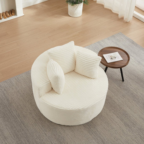 English Elm 43-inch Corduroy Round Lounge Chair Wraparound Armrest Spring Cushion for Bedroom Beige W834P491351