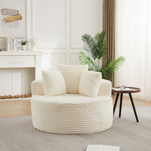 English Elm 43-inch Corduroy Round Lounge Chair Wraparound Armrest Spring Cushion for Bedroom Beige W834P491351