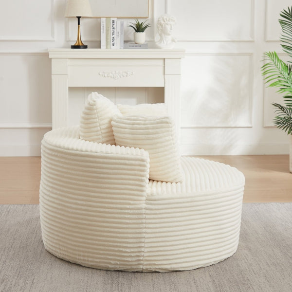 English Elm 43-inch Corduroy Round Lounge Chair Wraparound Armrest Spring Cushion for Bedroom Beige W834P491351