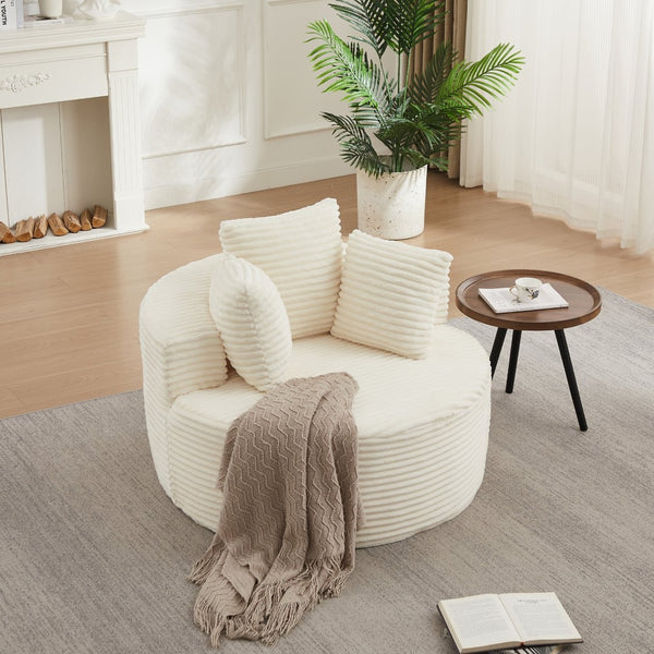 English Elm 43-inch Corduroy Round Lounge Chair Wraparound Armrest Spring Cushion for Bedroom Beige W834P491351