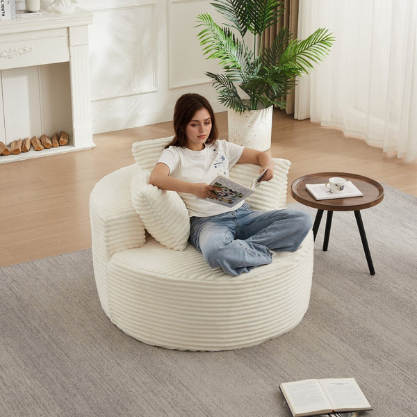 English Elm 43-inch Corduroy Round Lounge Chair Wraparound Armrest Spring Cushion for Bedroom Beige W834P491351