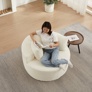 English Elm 43-inch Corduroy Round Lounge Chair Wraparound Armrest Spring Cushion for Bedroom Beige W834P491351