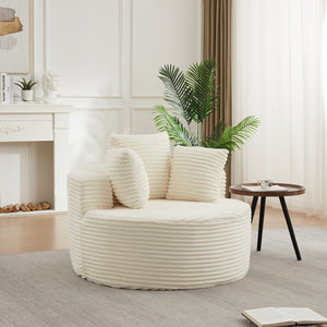 English Elm 43-inch Corduroy Round Lounge Chair Wraparound Armrest Spring Cushion for Bedroom Beige W834P491351