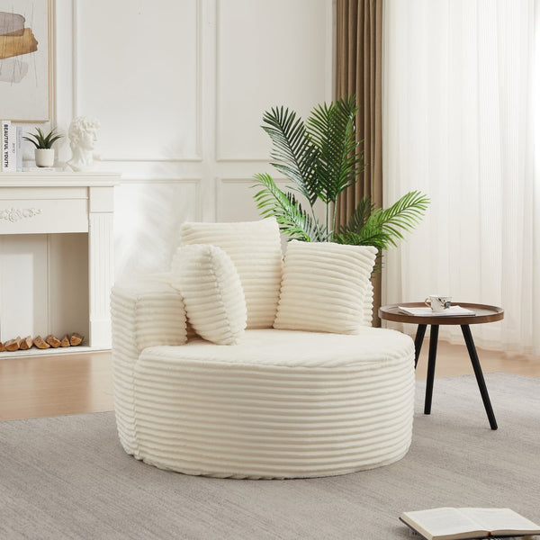 English Elm 43-inch Corduroy Round Lounge Chair Wraparound Armrest Spring Cushion for Bedroom Beige W834P491351