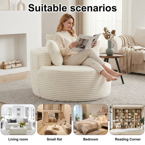 English Elm 43-inch Corduroy Round Lounge Chair Wraparound Armrest Spring Cushion for Bedroom Beige W834P491351